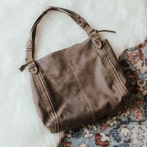 distressed brown hobo bag